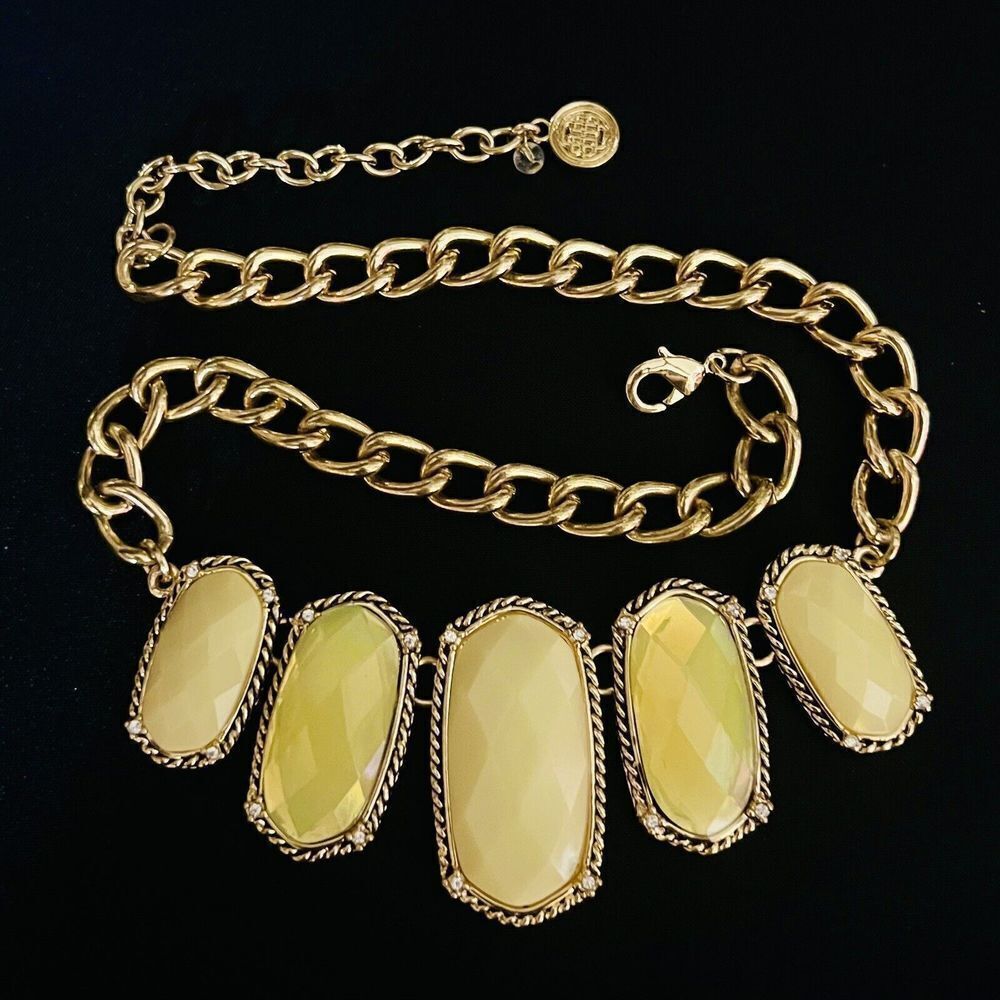 Baskin Brothers BB Mint Green Yellow Tone Cabochon Necklace Bib Statement